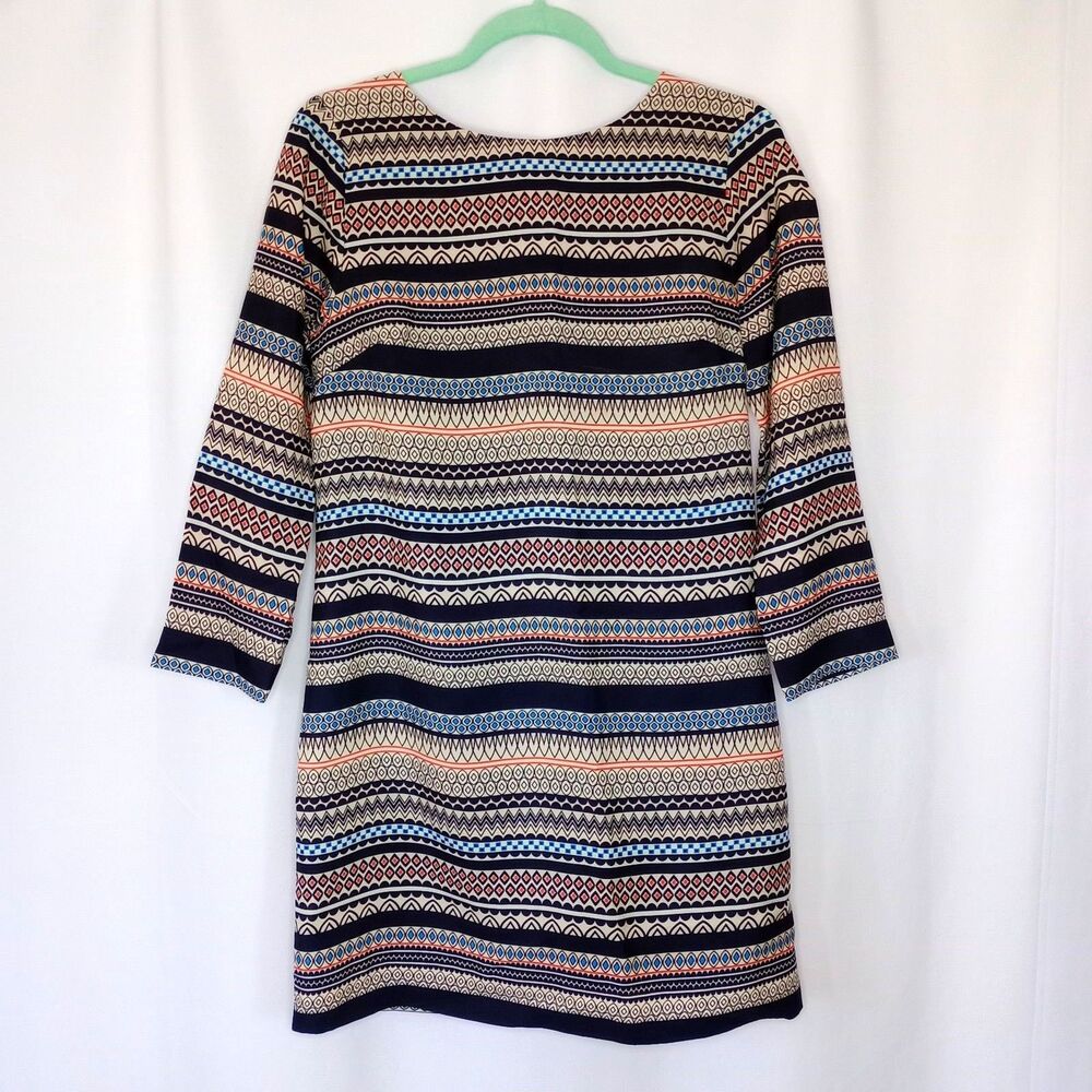 J. Crew Retro Mini Shift Dress 3/4 Slve Colorful Striped Lined Vtg Styl Womens 4